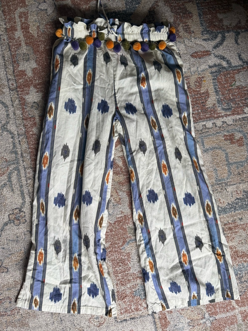 Boho Pom-Pom Waist Striped Wide-Leg Pants